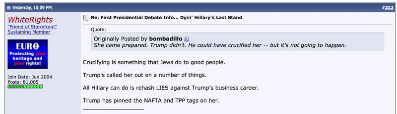 Illustration for article titled Even Stormfront Thinks Hillary Clinton Won The Debate